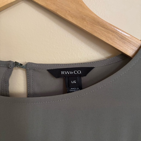 RW&CO.| Chic Charcoal Long Sleeve 2-Tone Knit/Chiffon Cuffed Blouse Sz L - Picture 3 of 6